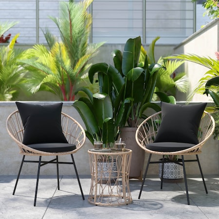 Flash Furniture 3PC Tan Rattan Set-Side Table-Black Cushions TW-VN017-18-TAN-BK-GG